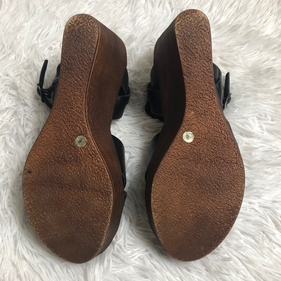 Seychelles Leather Wedges Criss Cross Black Tan 8 - Picture 10 of 11